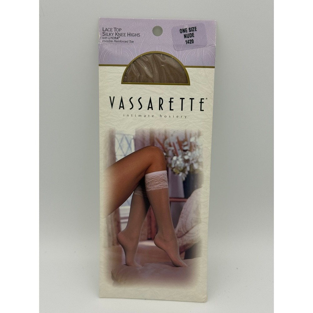 Vassarette Lace Top Silky Knee Highs Nude Sheer Hosiery 1420 One Size NWT USA